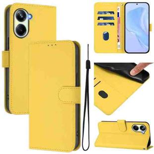 For Realme 10 Pro 5G Skin Feel Solid Color Leather Phone Case with Lanyard(Lemon Yellow)