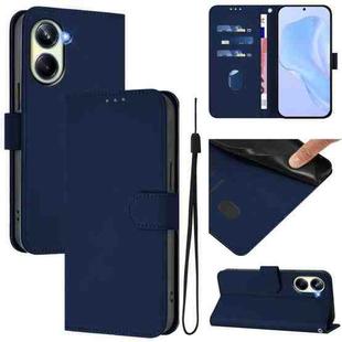 For Realme 10 Pro 5G Skin Feel Solid Color Leather Phone Case with Lanyard(Navy Blue)