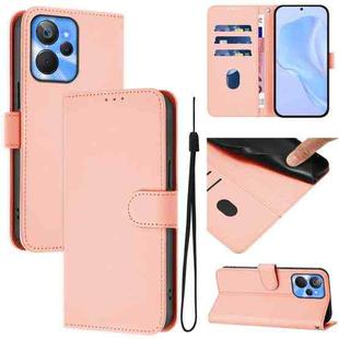 For Realme 10T 5G / 10s 5G Skin Feel Solid Color Leather Phone Case with Lanyard(Pink)