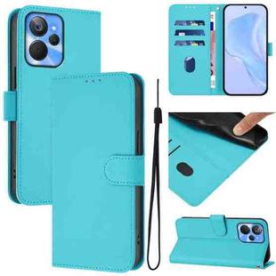 For Realme 10T 5G / 10s 5G Skin Feel Solid Color Leather Phone Case with Lanyard(Lake Blue)