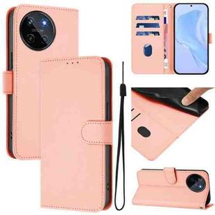 For Realme 11 4G Global Skin Feel Solid Color Leather Phone Case with Lanyard(Pink)