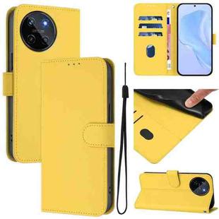 For Realme 11 4G Global Skin Feel Solid Color Leather Phone Case with Lanyard(Lemon Yellow)