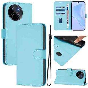 For Realme 11 4G Global Skin Feel Solid Color Leather Phone Case with Lanyard(Sky Blue)