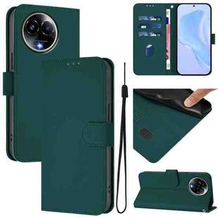 For Realme 11 5G Global Skin Feel Solid Color Leather Phone Case with Lanyard(Dark Green)