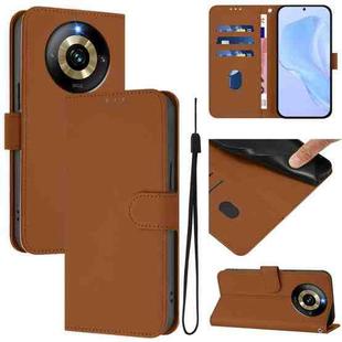 For Realme Narzo 60 Pro Global Skin Feel Solid Color Leather Phone Case with Lanyard(Brown)