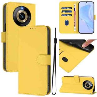 For Realme Narzo 60 Pro Global Skin Feel Solid Color Leather Phone Case with Lanyard(Lemon Yellow)