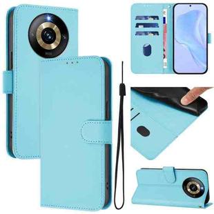 For Realme Narzo 60 Pro Global Skin Feel Solid Color Leather Phone Case with Lanyard(Sky Blue)