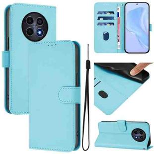 For Realme 12 5G Global Skin Feel Solid Color Leather Phone Case with Lanyard(Sky Blue)