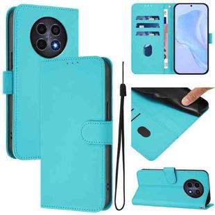 For Realme 12 5G Global Skin Feel Solid Color Leather Phone Case with Lanyard(Lake Blue)