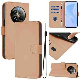 For Realme 12+ 5G Global Skin Feel Solid Color Leather Phone Case with Lanyard(Nude)