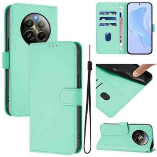 For Realme 12+ 5G Global Skin Feel Solid Color Leather Phone Case with Lanyard(Mint Green)