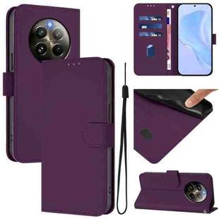 For Realme 12+ 5G Global Skin Feel Solid Color Leather Phone Case with Lanyard(Violet)