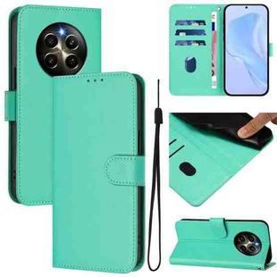 For Realme 12 Pro 5G Global Skin Feel Solid Color Leather Phone Case with Lanyard(Green)