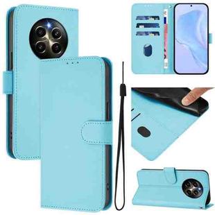 For Realme 12 Pro 5G Global Skin Feel Solid Color Leather Phone Case with Lanyard(Sky Blue)