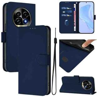 For Realme 13 Pro 5G / 13 Pro+ 5G Skin Feel Solid Color Leather Phone Case with Lanyard(Navy Blue)