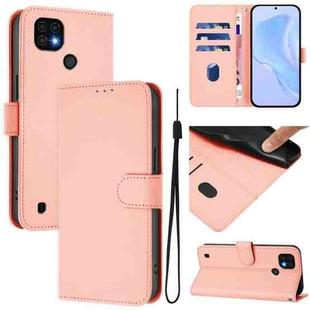 For Realme C20 / C11 2021 / C21 Skin Feel Solid Color Leather Phone Case with Lanyard(Pink)