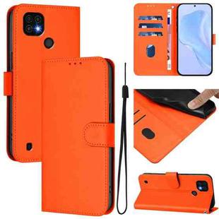 For Realme C20 / C11 2021 / C21 Skin Feel Solid Color Leather Phone Case with Lanyard(Orange)