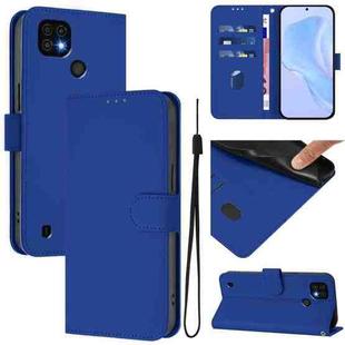 For Realme C20 / C11 2021 / C21 Skin Feel Solid Color Leather Phone Case with Lanyard(Dark Blue)