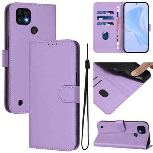 For Realme C20 / C11 2021 / C21 Skin Feel Solid Color Leather Phone Case with Lanyard(Lavender Purple)