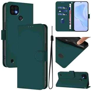 For Realme C20 / C11 2021 / C21 Skin Feel Solid Color Leather Phone Case with Lanyard(Dark Green)