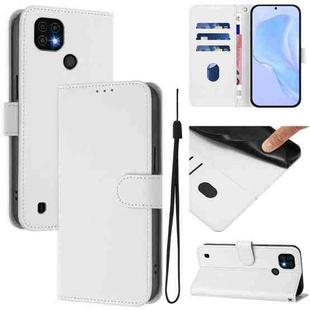 For Realme C20 / C11 2021 / C21 Skin Feel Solid Color Leather Phone Case with Lanyard(White)