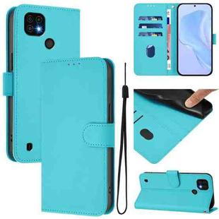 For Realme C20 / C11 2021 / C21 Skin Feel Solid Color Leather Phone Case with Lanyard(Lake Blue)