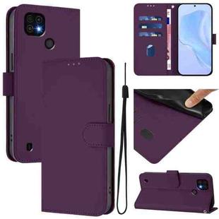 For Realme C20 / C11 2021 / C21 Skin Feel Solid Color Leather Phone Case with Lanyard(Violet)