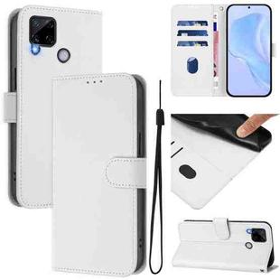 For Realme C25 / C15 / C12 / C25s Skin Feel Solid Color Leather Phone Case with Lanyard(White)