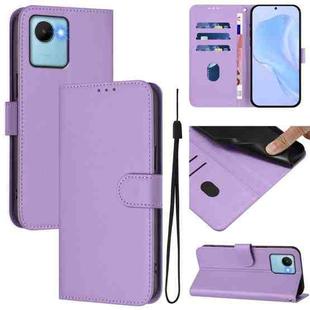 For Realme C30 4G / C30s Skin Feel Solid Color Leather Phone Case with Lanyard(Lavender Purple)