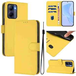 For Realme C33 Global Skin Feel Solid Color Leather Phone Case with Lanyard(Lemon Yellow)