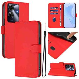 For Realme C63 Global Skin Feel Solid Color Leather Phone Case with Lanyard(Red)