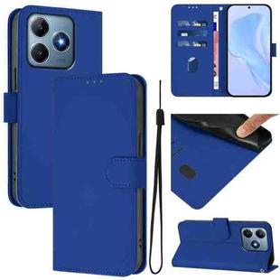 For Realme C63 Global Skin Feel Solid Color Leather Phone Case with Lanyard(Dark Blue)