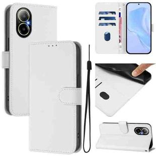 For Realme C67 4G Global Skin Feel Solid Color Leather Phone Case with Lanyard(White)