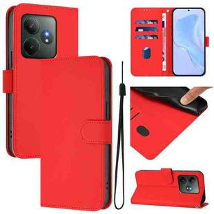 For Realme GT 6 5G Global Skin Feel Solid Color Leather Phone Case with Lanyard(Red)