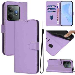 For Realme GT 6 5G Global Skin Feel Solid Color Leather Phone Case with Lanyard(Lavender Purple)