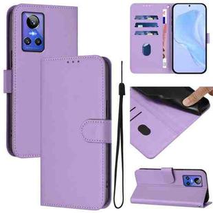 For Realme GT Neo 3 Skin Feel Solid Color Leather Phone Case with Lanyard(Lavender Purple)