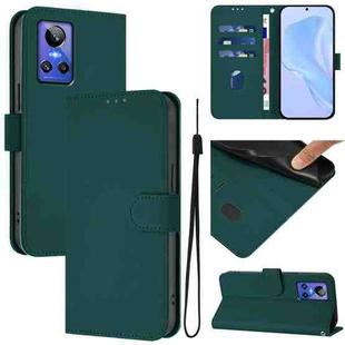 For Realme GT Neo 3 Skin Feel Solid Color Leather Phone Case with Lanyard(Dark Green)