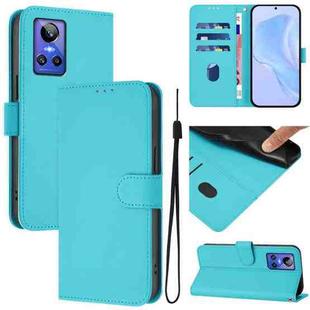 For Realme GT Neo 3 Skin Feel Solid Color Leather Phone Case with Lanyard(Lake Blue)