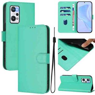 For Realme GT Neo 3T Skin Feel Solid Color Leather Phone Case with Lanyard(Green)