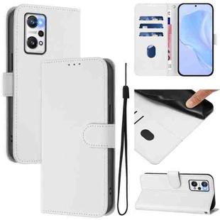 For Realme GT Neo 3T Skin Feel Solid Color Leather Phone Case with Lanyard(White)