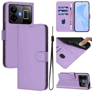 For Realme GT3 5G / GT Neo 5 240W Skin Feel Solid Color Leather Phone Case with Lanyard(Lavender Purple)