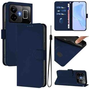 For Realme GT3 5G / GT Neo 5 240W Skin Feel Solid Color Leather Phone Case with Lanyard(Navy Blue)