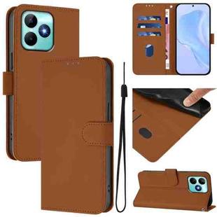 For Realme Note 50 4G Global Skin Feel Solid Color Leather Phone Case with Lanyard(Brown)