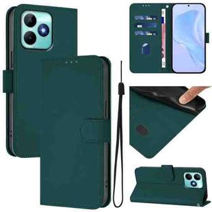 For Realme Note 50 4G Global Skin Feel Solid Color Leather Phone Case with Lanyard(Dark Green)