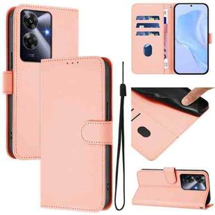 For Realme Note 60 4G Global Skin Feel Solid Color Leather Phone Case with Lanyard(Pink)