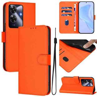 For Realme Note 60 4G Global Skin Feel Solid Color Leather Phone Case with Lanyard(Orange)