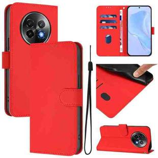 For Realme 13+ 5G Global Skin Feel Solid Color Leather Phone Case with Lanyard(Red)