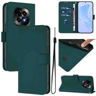 For Realme C63 5G Global Skin Feel Solid Color Leather Phone Case with Lanyard(Dark Green)