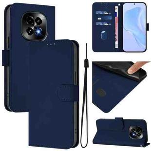 For Realme C63 5G Global Skin Feel Solid Color Leather Phone Case with Lanyard(Navy Blue)