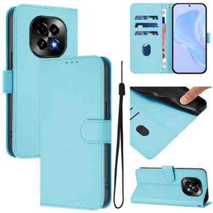 For Realme C63 5G Global Skin Feel Solid Color Leather Phone Case with Lanyard(Sky Blue)